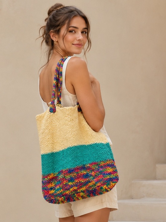 Handbags - Handwoven Multicolor & Cream Tote boho style Bag